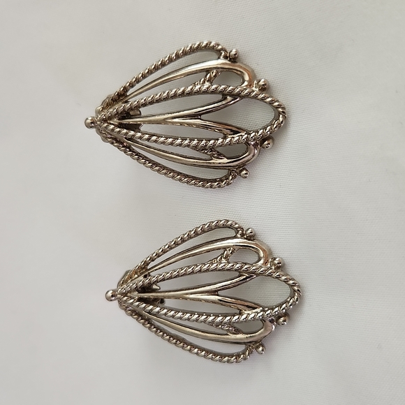Silvertone Teardrop Loop Earrings - Picture 2 of 8